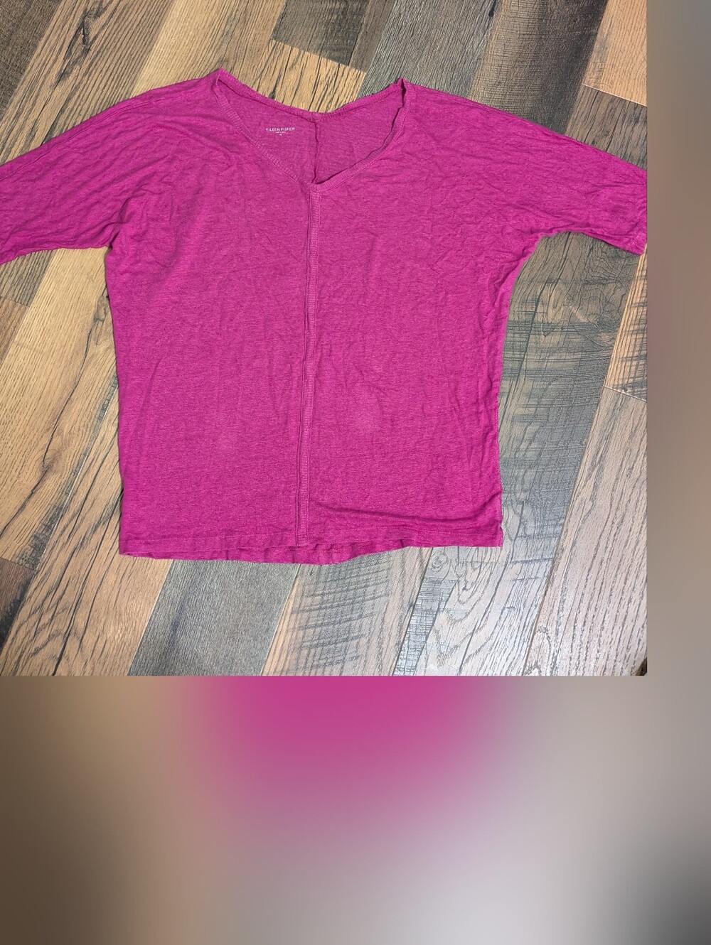 Eileen Fisher 100% Linen Shirt Medium M Magenta Pink V-Neck Dolman Slouchy Boxy